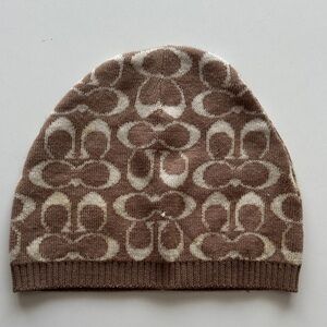 Coach Brown and Cream Patterned Beanie